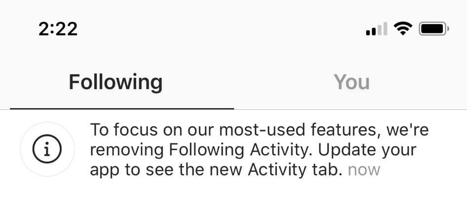 7. Instagram Removes the 'Following' Tab