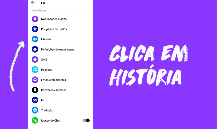 2º Passo Stories arquivadas Messenger: clicar em história