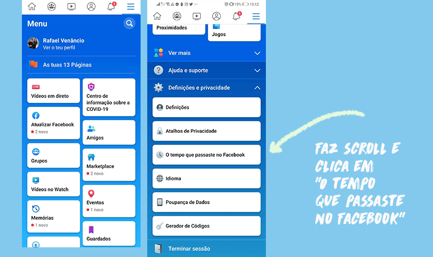 #2 - Faz scroll até ao fim da página e clica em “O tempo que passaste no Facebook”