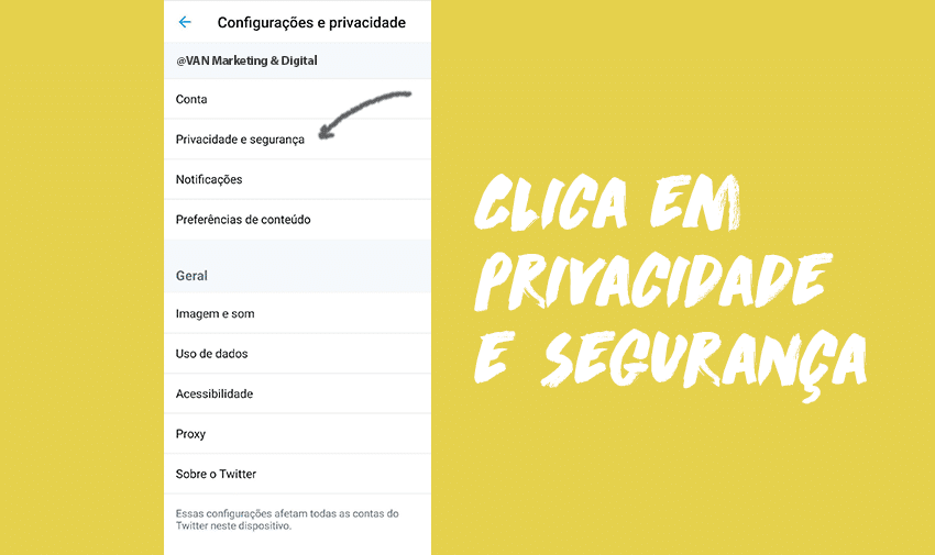 Clica em "Privacidade e segurança".