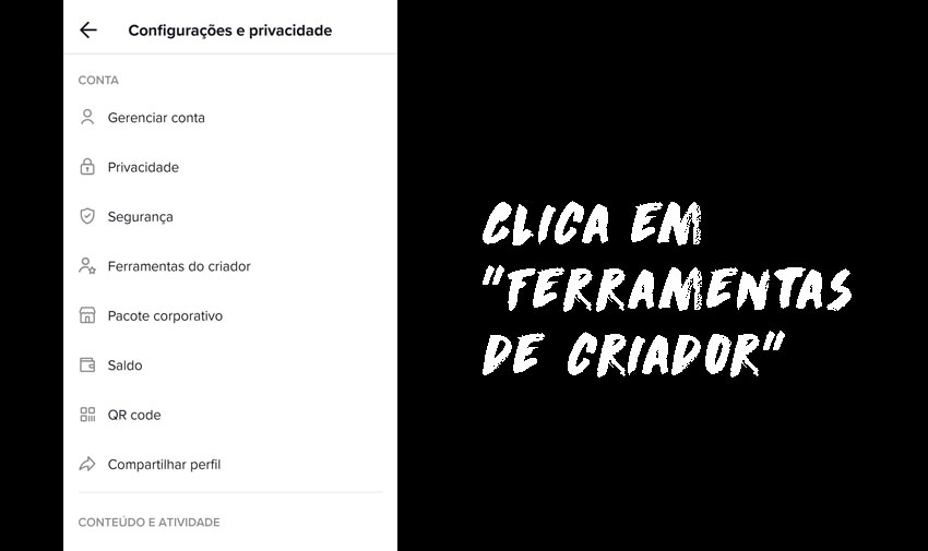 Clica em "Ferramentas de criador". 