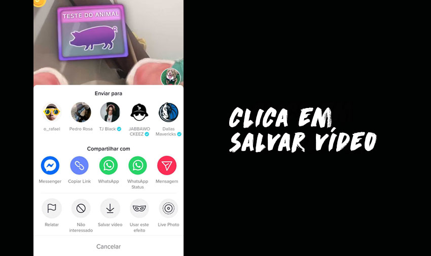 Download de vídeos do TikTok: Clica em salvar vídeo e este será guardado na tua galeria.