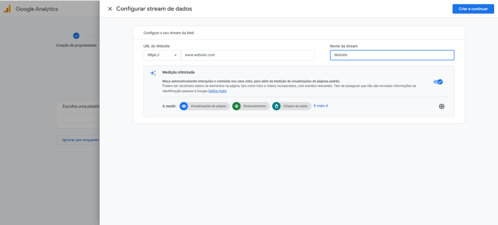 Configuração de Stream de Dados