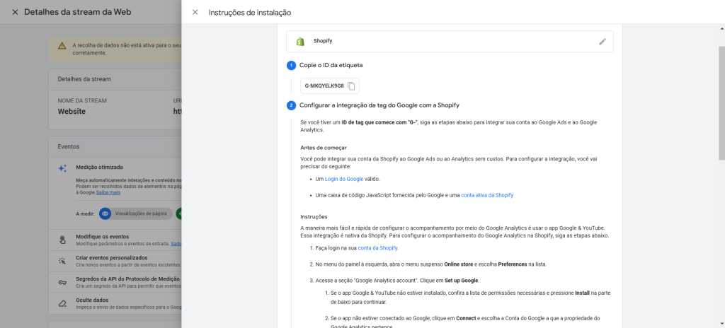 Instalação no Shopify de Google Tag